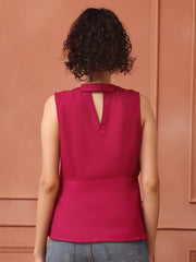 Dark Magenta Peplum Top With Back Bow