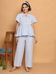 Blue Checkered Peplum Top Nightwear