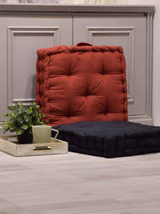 Set of 2 Red & Black Cotton Matlas Floor Cushion