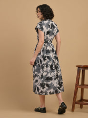 Abstract floral print midi dress