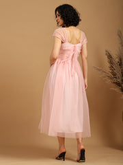 Pink Mesh Flared Dress
