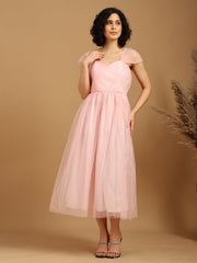 Pink Mesh Flared Dress
