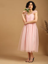 Pink Mesh Flared Dress