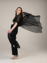Dramatic Black cape with cami and trousers