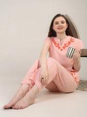 Orange Striper nightwear with embroidery