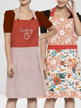 Set of 2 Red Printed & Embroidered Aprons