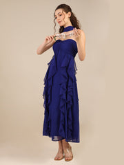 Blue dress with twirls and swirls