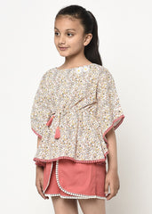 Floral Printed Kaftan Top With Shorts.