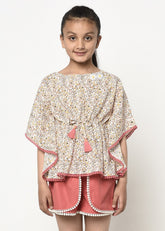 Floral Printed Kaftan Top With Shorts.