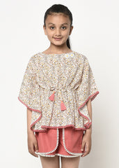 Floral Printed Kaftan Top With Shorts.