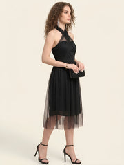 Black Mesh Flared Dress