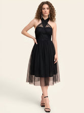 Black Mesh Flared Dress