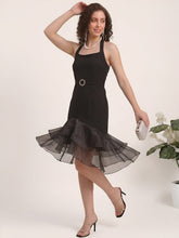 Black Halter Dress With Organza Frill