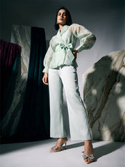 Greyish Green Organza Shaket Co-ord Set