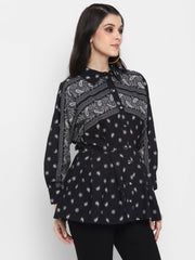 Paisley Printed Shirt with Batwing Sleeves