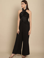 Black Sequins Wrap Top With Trouser