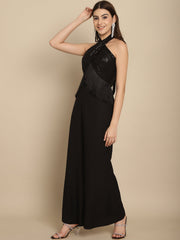 Black Sequins Wrap Top With Trouser