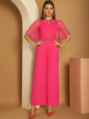 Cut-Out Neckline Pink Jumpsuit