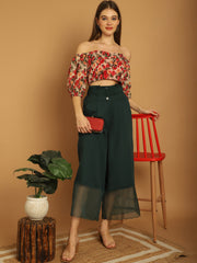 Floral Off-Shoulder Top With Organza Detail Trouser