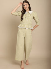Green Checkered Nightwear With Peter Pan Collar