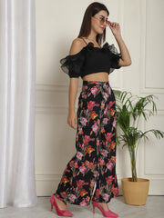 Organza Detail Top With Floral Trouser