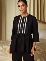 Black Nightwear With Lace Yoke Detail