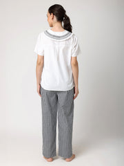 Black & White Checkered Pyjama Set With Smocked Collar White Top