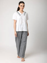 Black & White Checkered Pyjama Set With Smocked Collar White Top