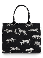 Black Jacquard Tiger Patterned Handbag