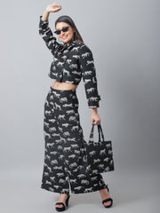 Black Jacquard Tiger Patterned Handbag