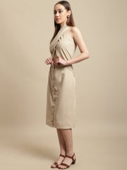 Beige Neck Wrap Dress