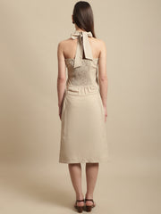 Beige Neck Wrap Dress