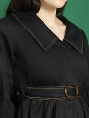Black Collar Top With Belt coordinated with Trousers
