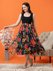 Black Dress with Multi-Floral Mesh