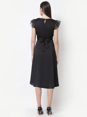Black Frill Cap Sleeve Dress