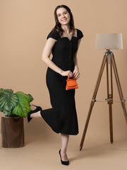Black Front Open Top with Fish Cut Skirt Co-Ord Set