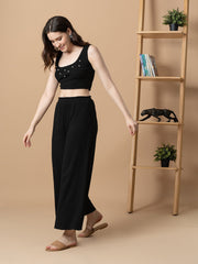Black Loungewear with Pearl Detail