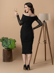 Black Off-Shoulder Mesh Dress