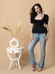 Black Peplum Bubble Top