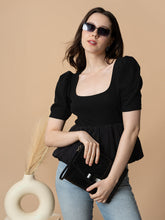 Black Peplum Bubble Top