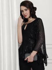 Black Sequence Peplum Top With Trouser Black Co-Ord Sets