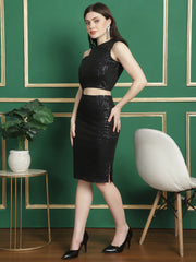 Black Sequinned Dress with Cut Out at Waist