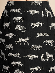 Black Tiger Patterned Jacquard Blazer Dress