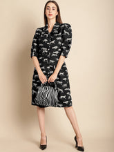 Black Tiger Patterned Jacquard Blazer Dress