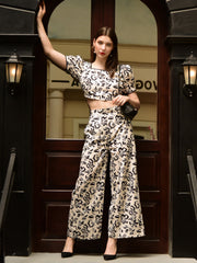 Black & White Crop Top With Pants Co-Ord Set