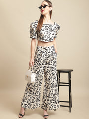 Black & White Crop Top With Pants Co-Ord Set