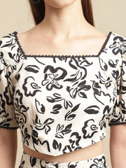 Black & White Crop Top With Pants Co-Ord Set