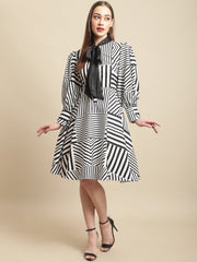 Black & White With Satin Tie Dress