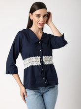 Blue Collar Top With Lace at Waist