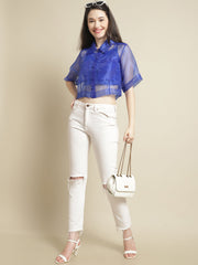 Blue Organza Shirt With Cami